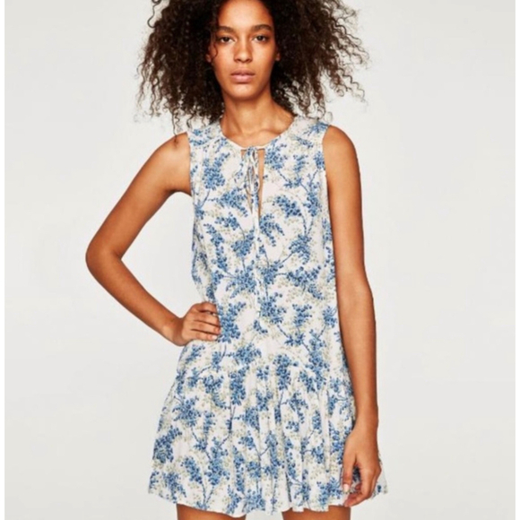 Zara Pants - Zara Trafaluc White Blue Floral Romper Dress Size Medium